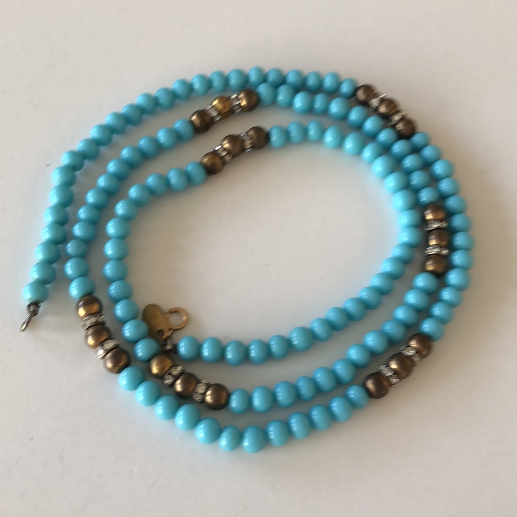 Vintage 30” Les Bernard Bead Necklace Rhinestone Spacers
